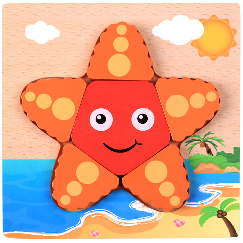 3D Holz Puzzle Puzzle Spielzeug Für Kinder Holz Cartoon Tier Puzzles Intelligenz Kinder Früh Pädagogisches Spielzeug Für Kinder: Starfish