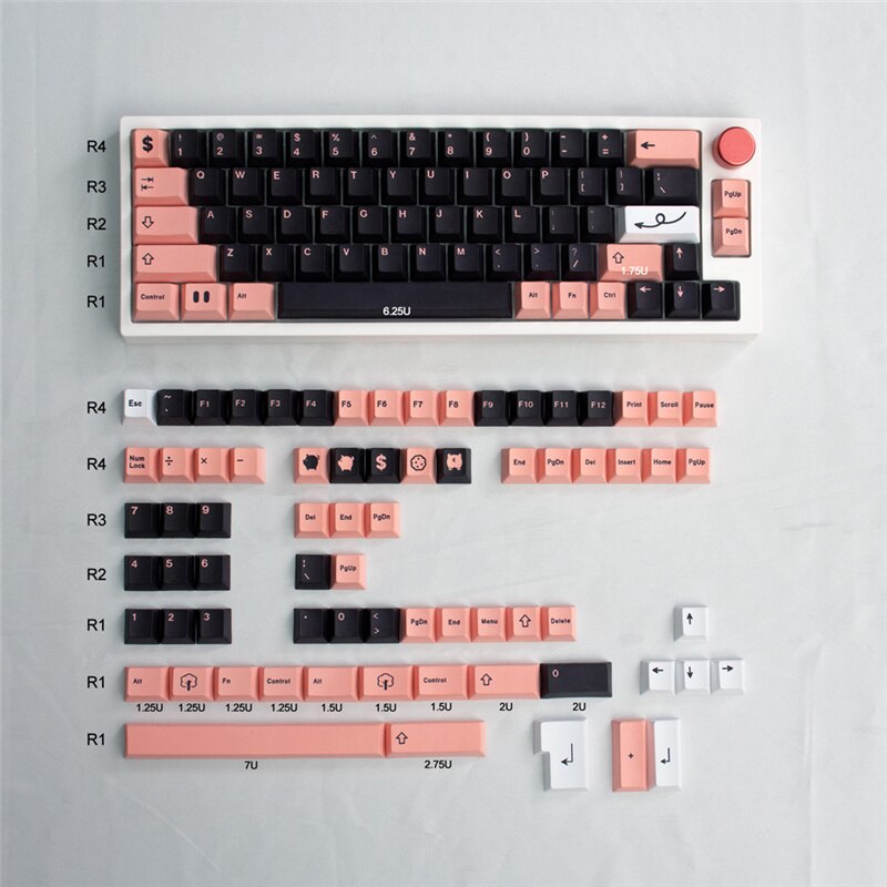 137- key gmk truffle pig keycaps cherry profile dye sublimation for mx switches with 2u 1,75 u shift  gk61 gk64 980: Default Title