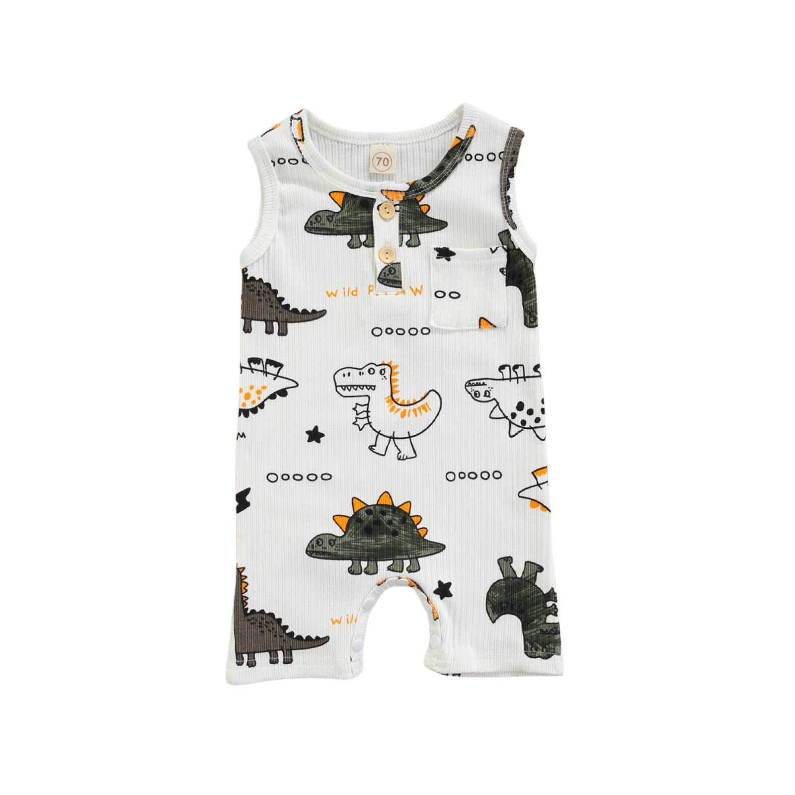 Citgeett sommer-strampler für jungen mit dinosaurier-drucken, ärmellos, rundhalsausschnitt, taschen: B / 3m