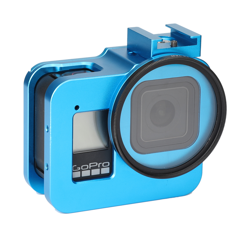 Cage de CNC en alliage d'aluminium étui de protection pour GoPro Hero 8 noir avec Cage de lentille UV 52mm pour accessoires Go Pro Hero 8: Bleu couleur