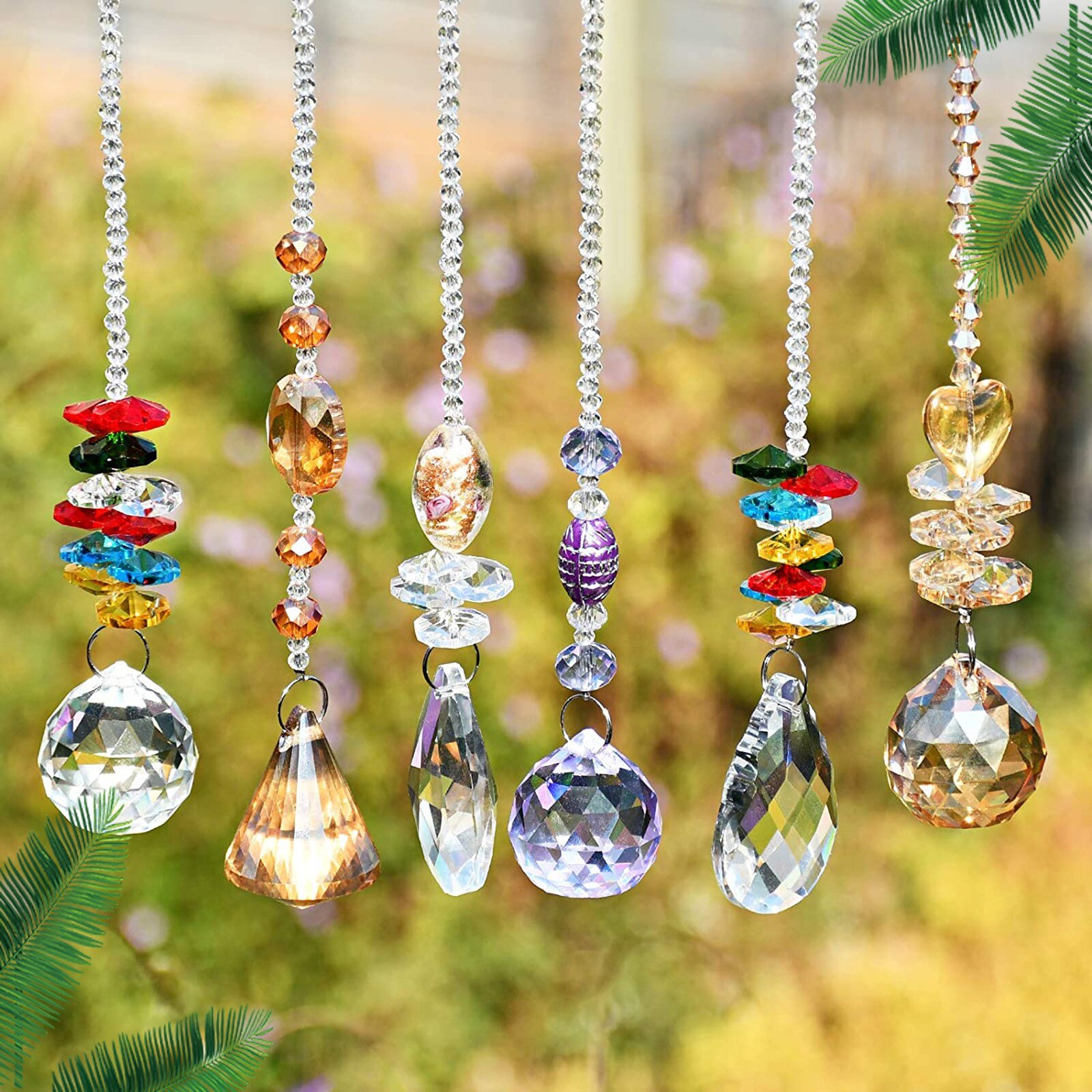 6PC Crystal Hanging Suncatcher Ornaments Window Wall Tree Hanging Pendant Decoration Crystal Rainbow Maker Sun Catcher Decor
