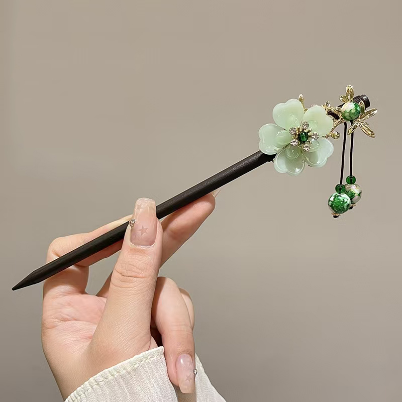 1pc elegante impostato di forcine in legno semplice fascia in tinta unita strumento per avvolgere i capelli accessori per abiti Hanfu accessori per capelli da donna: Rhodium d'imitazione placcato