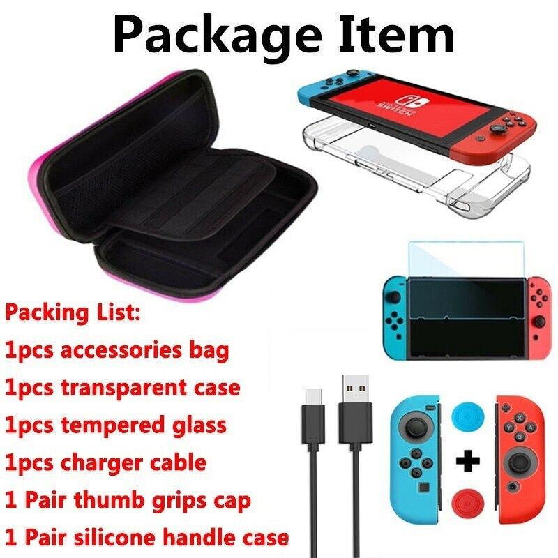 Set di accessori di gioco 6 in 1 nero rosso blu per nintendo Switch borsa da viaggio custodia protettiva per schermo cavo di ricarica