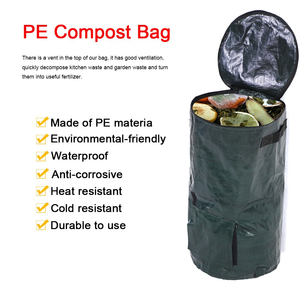 2 Sizes Garden PE Compost Bag Organic Waste Kitchen Yard Compost Bag Environmental PE Cloth Planter