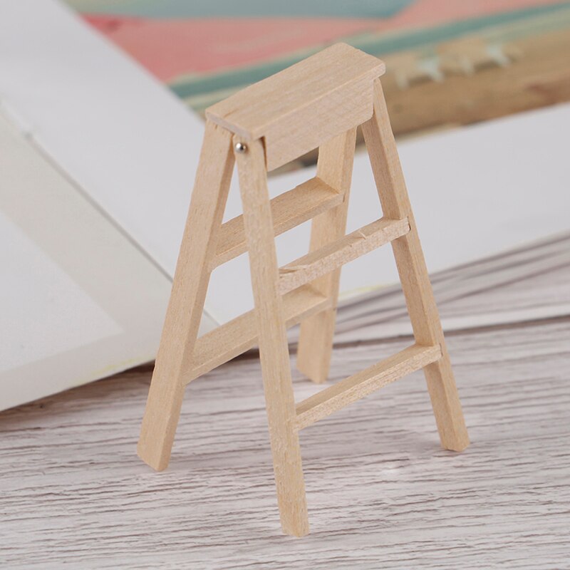 Wooden Ladder 1:12 Dollhouse Miniature Furniture Toys Natural wood color