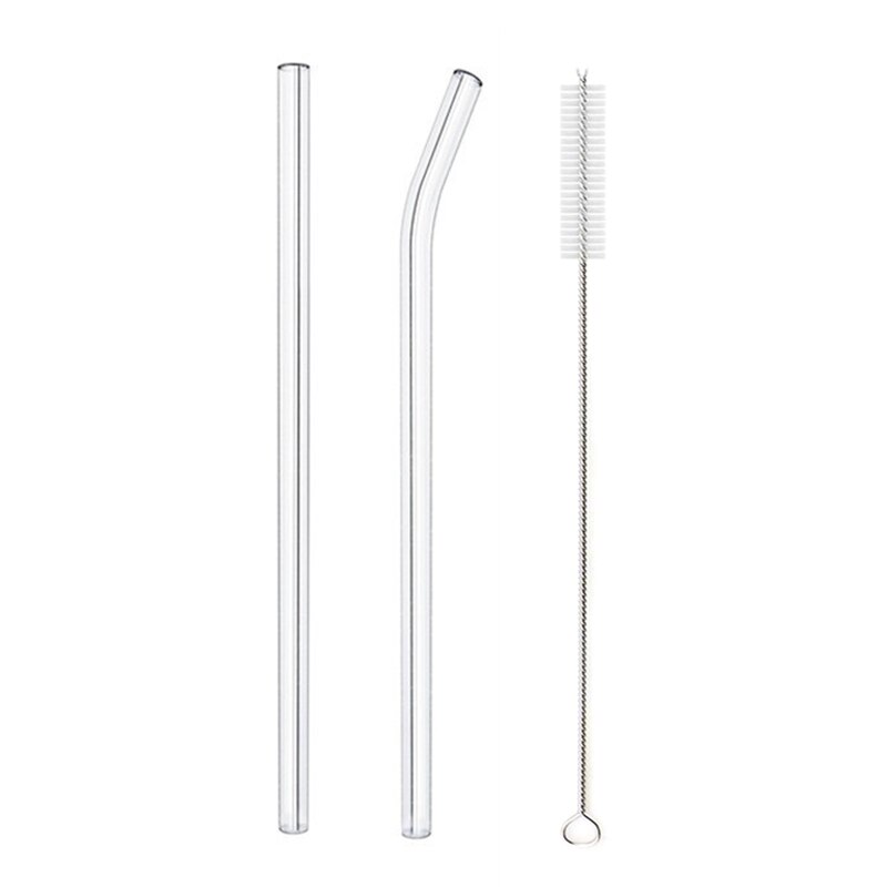 Paille en verre transparente pour toute boisson,accessoire sain, réutilisable et , pour Smoothies, cocktails, livré avec brosse de nettoyage, 200x8mm: 2pcs Mixed