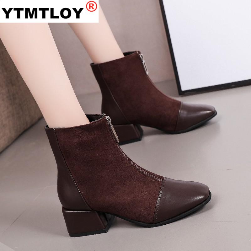 Frauen Stiefel Herbst Stiefel-frauen Reißverschluss Schuhe Luxus Booties Damen Knöchel Med Gummi Felsen Stoff solide