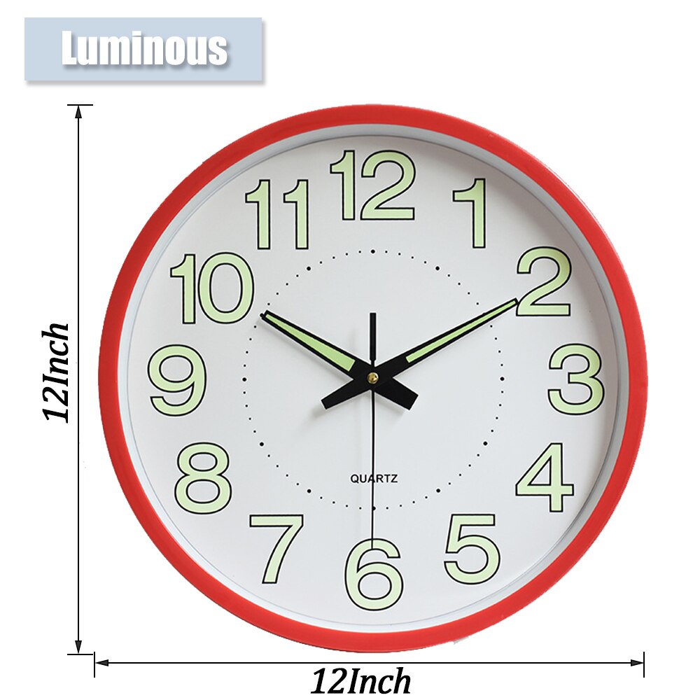 12&#39;&#39; Luminous Clock Round Digital Clock Silent Quartz Watch 10&#39;&#39; Wall Clocks Simple Hanging Wall Clocks Home Bedroom Decoration: Red-Luminous
