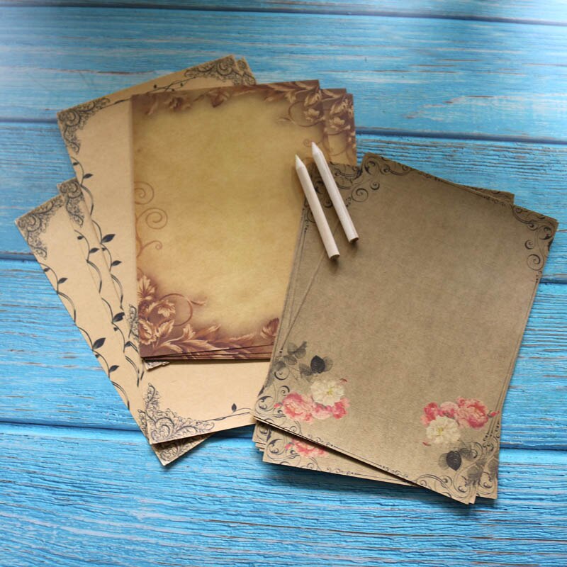 Kraft Brown Letter Paper 16sheets Vintage Flower Letterhead Letter Writing Paper Letter Pad Drawing Sketch Pad Stationery