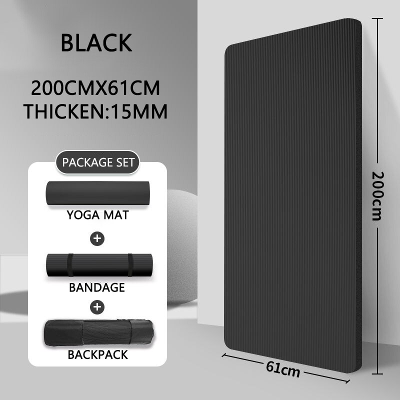 20MM Extra espesar antideslizante de la aptitud de los hombres de alta densidad esterillas de Yoga para ejercicio para gimnasio casa Fitness ejercicio de la gimnasia: 200 60 1.5CM Black