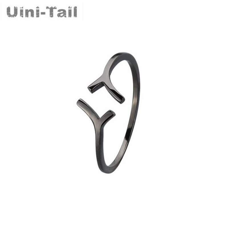 Uini-tail classique 925 en argent sterling simple arbre noir Y anneau ouvert littéraire tendance doux dynamique ED329