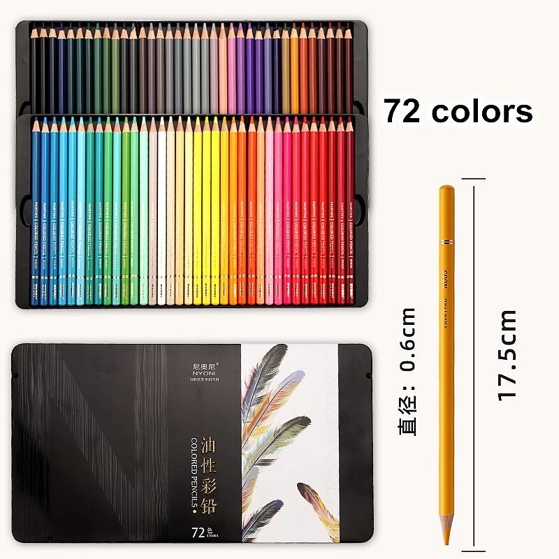 NYONI 24/36/48/72/120 colors Colored Pencils Soft Oil Drawing Pencil Set For Drawing School Art Painting Supplies: 72 colors