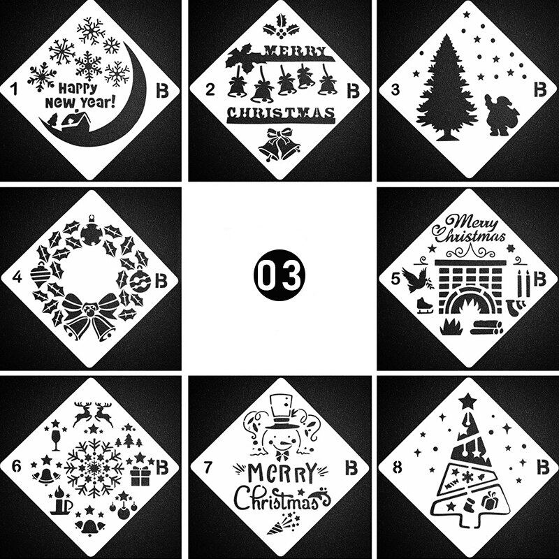 Plantillas de capas para álbum de recortes, plantilla decorativa para colorear, Feliz Navidad, copo de nieve, bricolaje, 8 unids/set por Set: 3