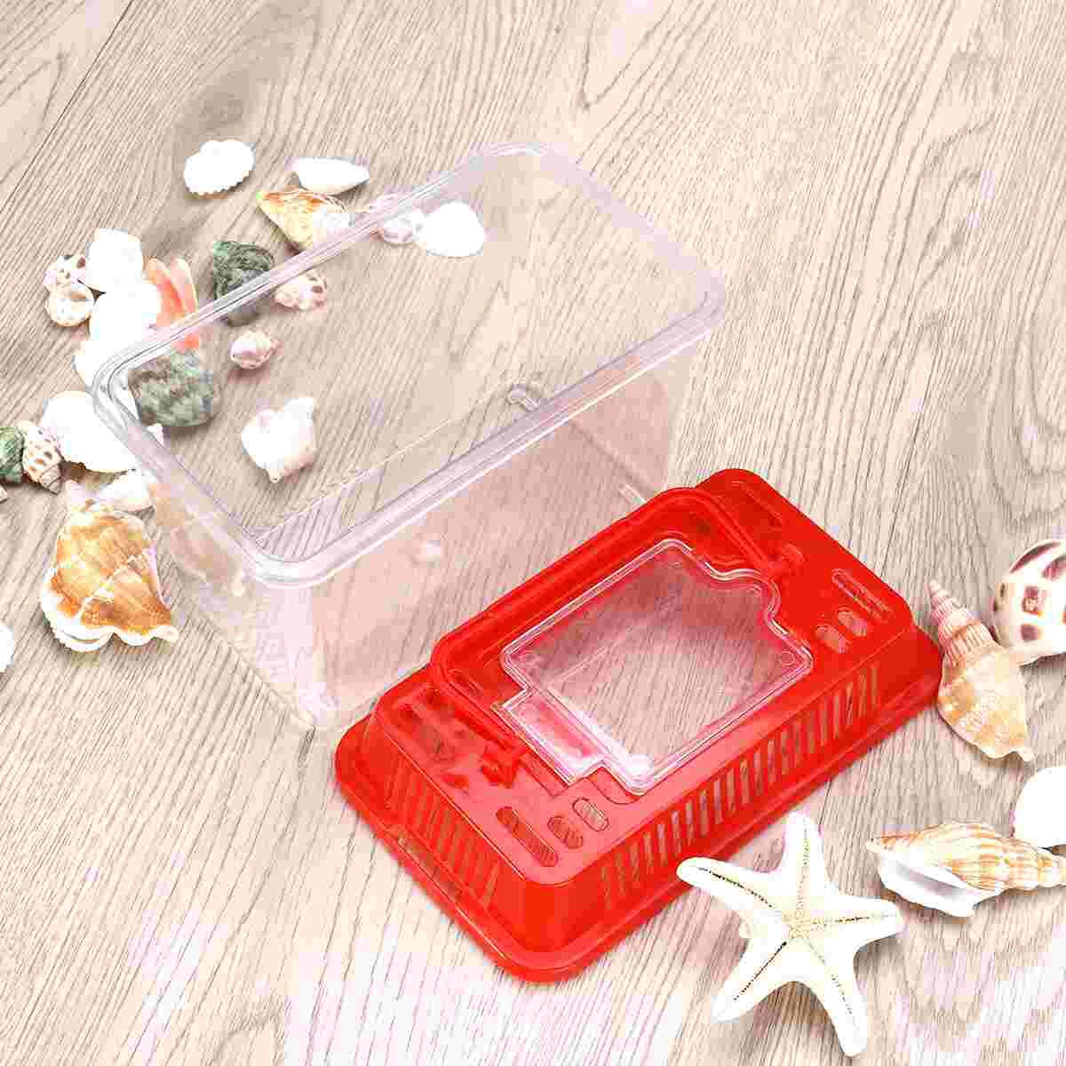Mini Fish Tank Plastic Handheld Fish Tank for Turtle and Pet Fish (Red - Lid for Random)