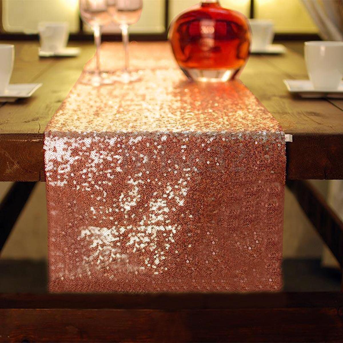 Gold Silver Tone Champagne Sequin Table Runner 12"x108" Sparkly Wedding Decor: Yellow / 30x275