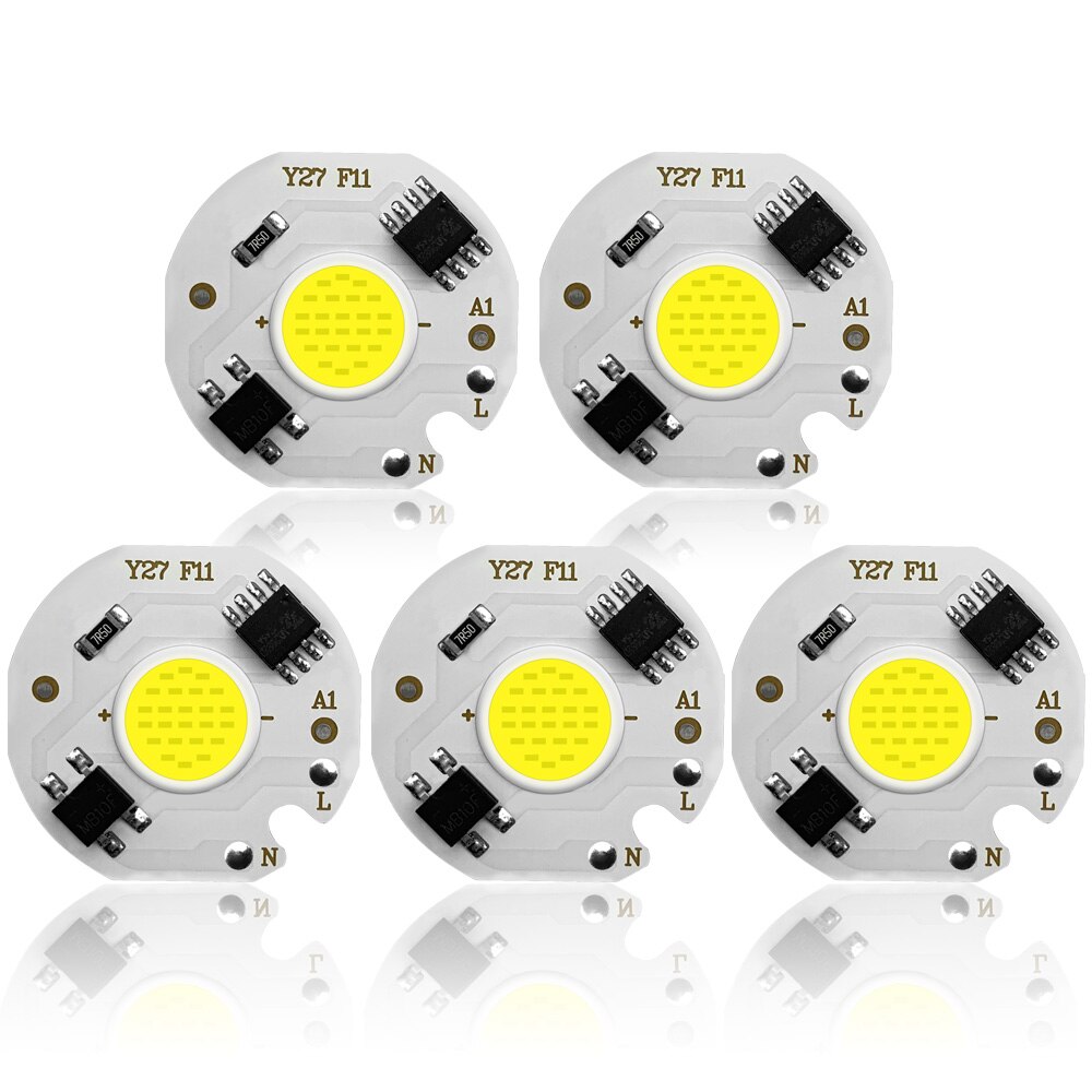5 stk cob led lampe chips  ac 220v 3-9w led pære lampe smart ic driver pærer lys diy spotlight downlight chips utendørs flomlys