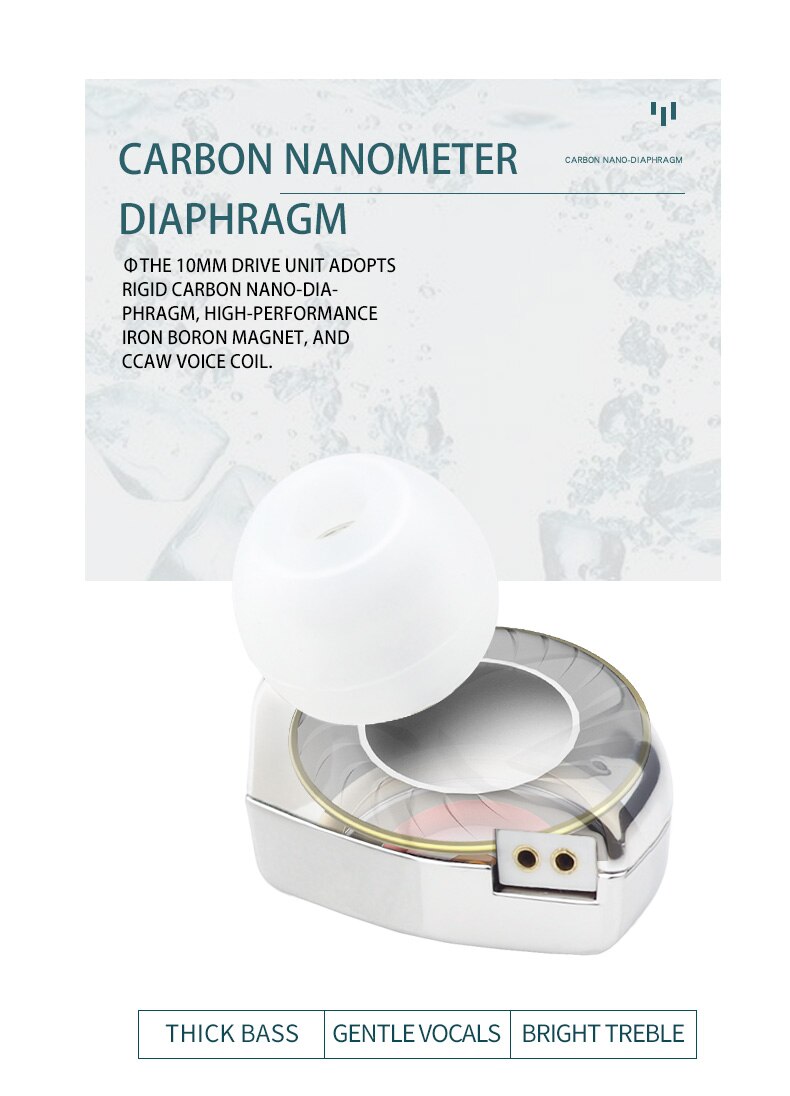 HZSOUND Hifi Music headphone Heart Mirror 10mm Carbon Nanometer Diaphragm Drive Unit in-ear earphone With 0.78mm 2Pin cable