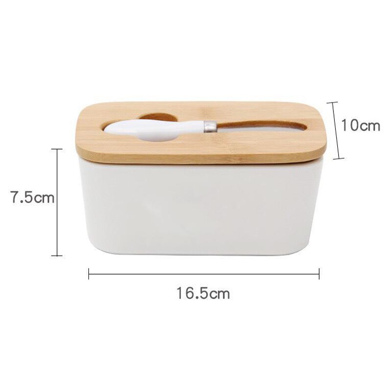 Butter Box Nordic Ceramic Container Storage Tray Dish Cheese Food Tool Kitchen Keeper Wood Cover Sealing Plate+ Knife Sealed Can: Small