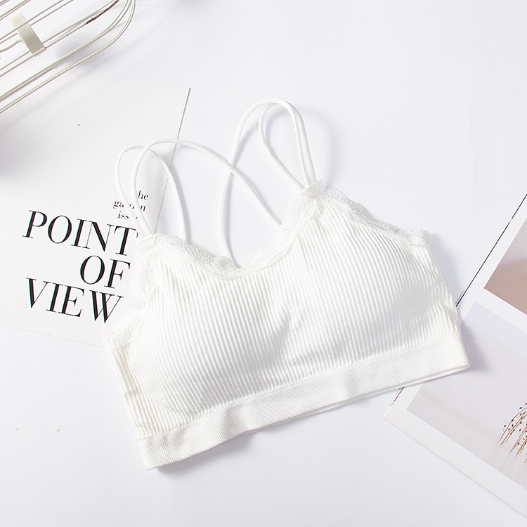 Japanese-style Cross Camisole Beauty Back Tube Top Women's Non-Steel Ring Lace Wrap-around Underwear Bra: White