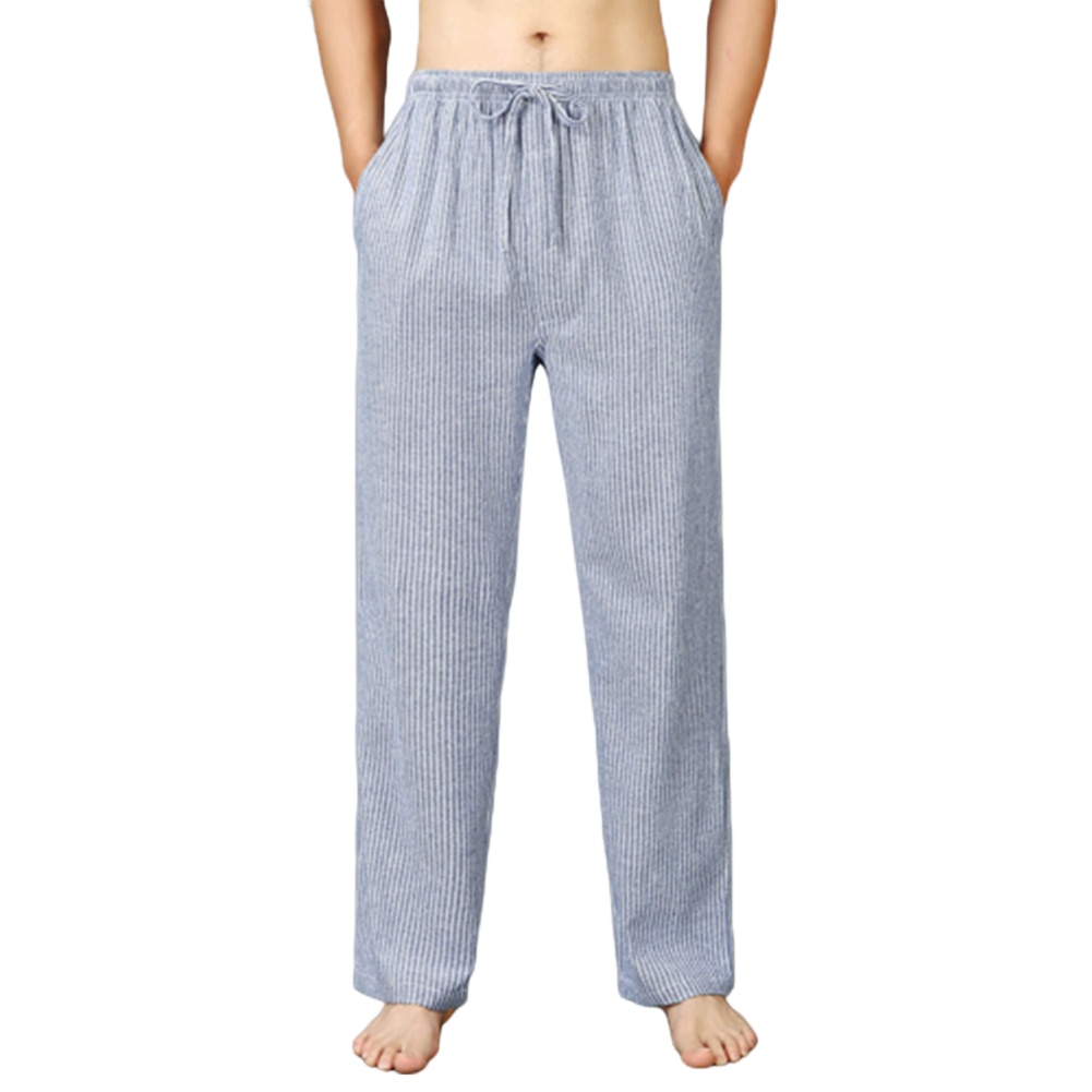 Herre pyjamasbukser i blød bomuld plaid/stribe elastisk linning nattøj pyjamas loungebukser