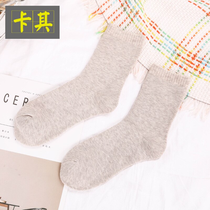 Chaussettes en coton et laine pour hommes, chaussettes épaisses et chaudes à Compression, couleur unie, blanc, 10 couleurs: 5pairs khaki