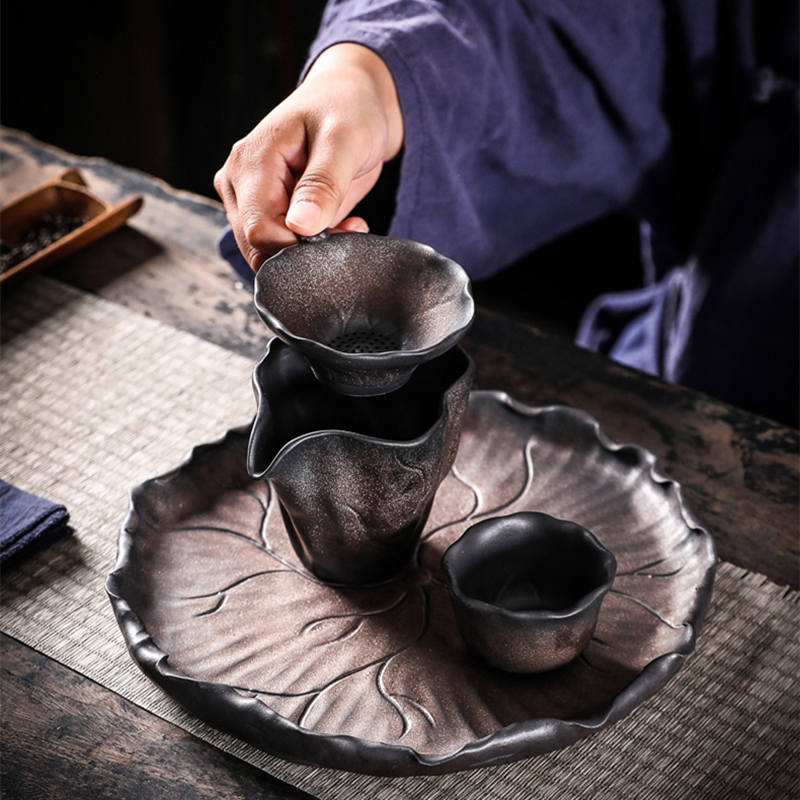 Infusor de té de hoja de loto de hierro dorado, colador de cerámica, accesorios de té Zen verde, herramientas, tamiz de filtro para fabricante de té