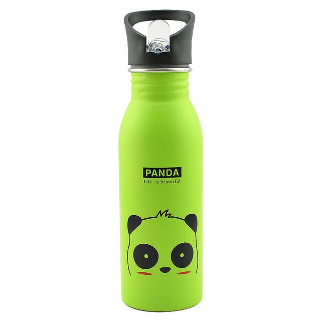 Draagbare Roestvrij Staal Leuke Patroon Animal Cup Buitensporten Fles Reizen Camping Koud Water Fles Kids Water Fles Y1: green