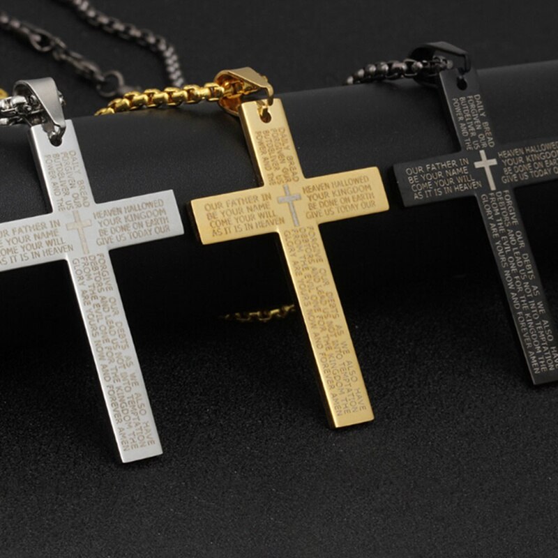 1pc & Retail Accessories Cross Pendant Bible Necklace Women Trend Black Unisex's Men Stainless Steel