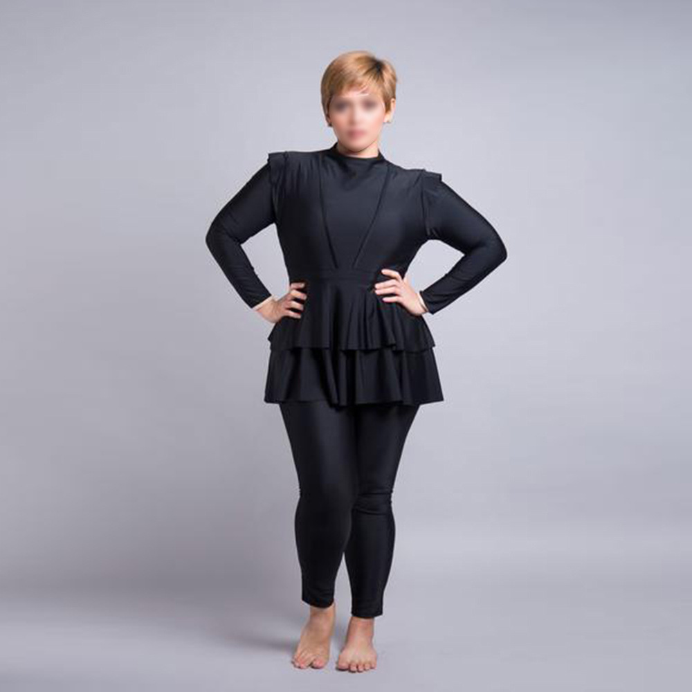 Costume da bagno 3 pezzi donna modestia nera Burkinis cuffia da nuoto increspature top pantaloni lunghi costume da bagno arabo musulmano costumi da bagno costumi da bagno