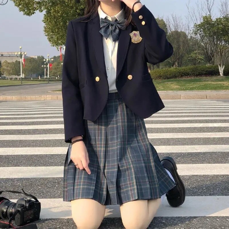 Uniforme escolar japonés para mujer y niña, trajes sin cuello, chaqueta, abrigos de Chaquetas de manga larga, uniforme escolar JK