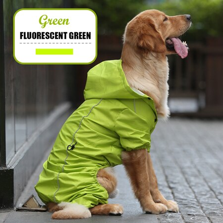 Large Dog Raincoat Cloak Golden Retriever Clothes Medium Big Dog Rain Coat Winter Costumes Waterproof Jumpsuit For Labrador: Green / XXL