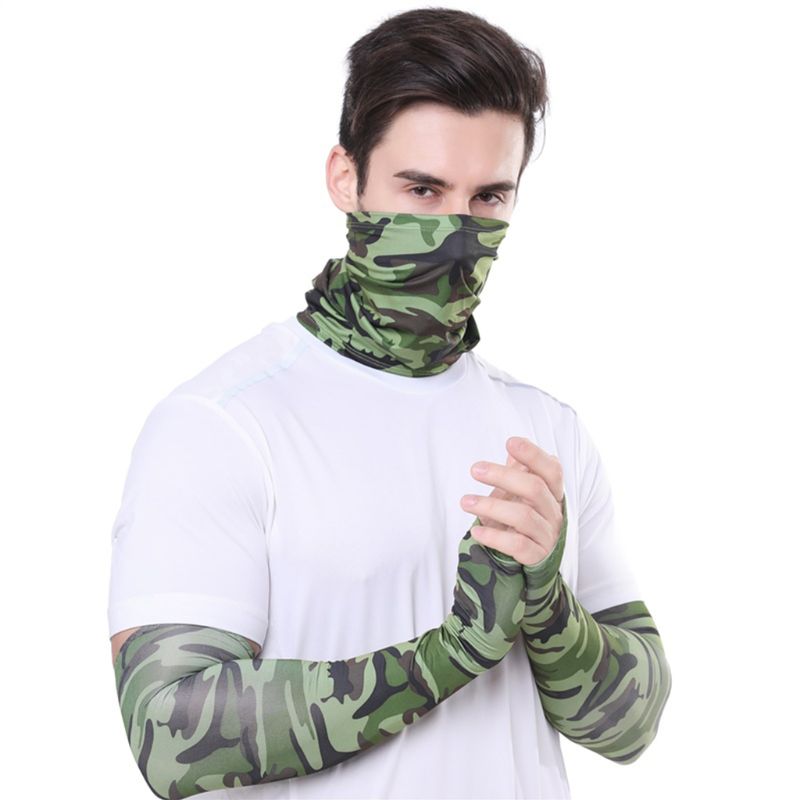 2 in 1 arm ærmer hals gamacher sæt camouflage cykling bandana ansigtsmaske handsker  lx9e: Cag