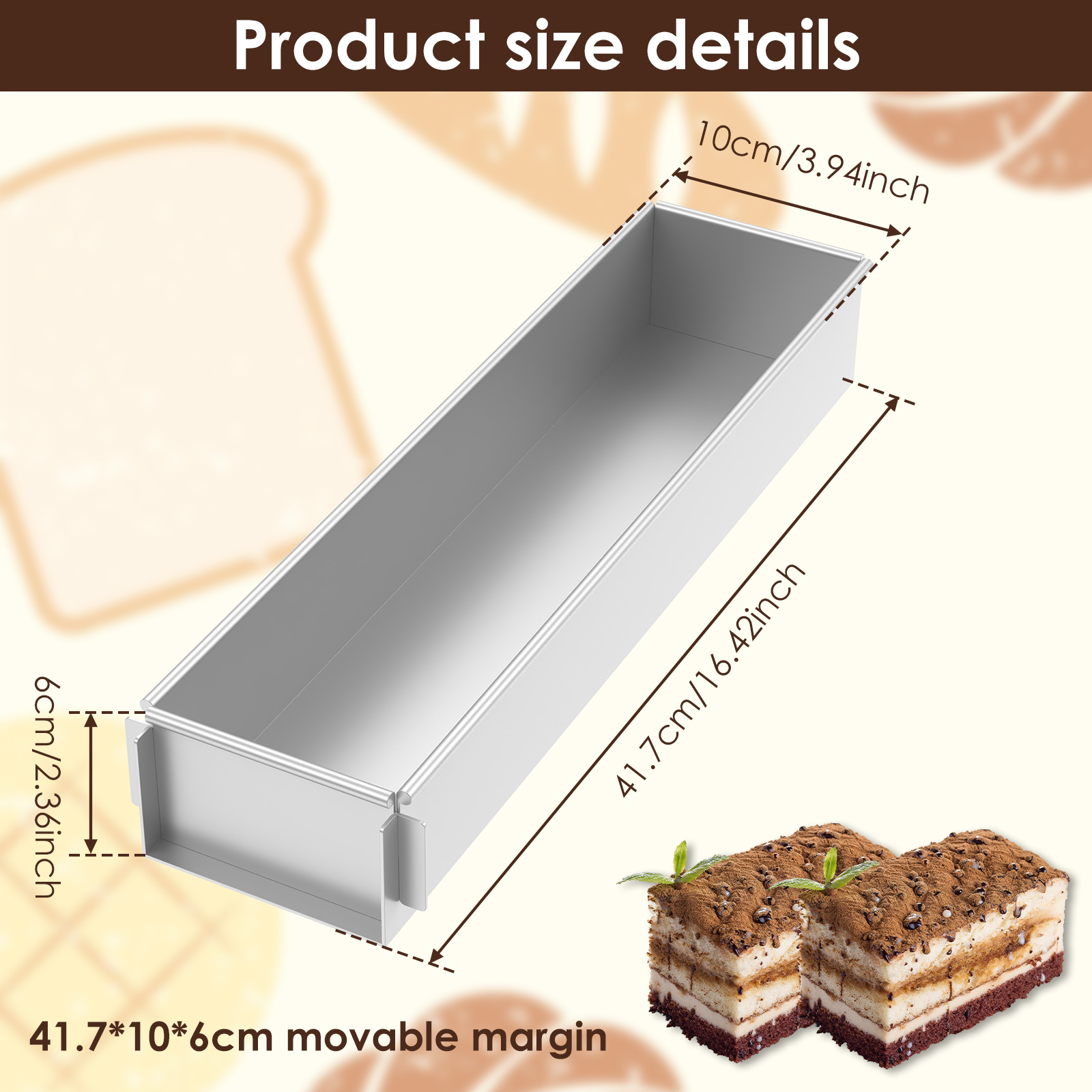 Molde rectangular para pastel, aleación de aluminio, tiramisú, moldes para hacer postres, molde para tarta de queso, molde para pan, herramienta para hornear, accesorios de cocina: Gris claro