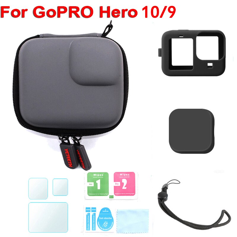 Upgrade Mini PU Protective Bag Carrying Case Silicone Cover Tempered Glass Film for Gopro Hero 10/9 Action Camera Accessoriess