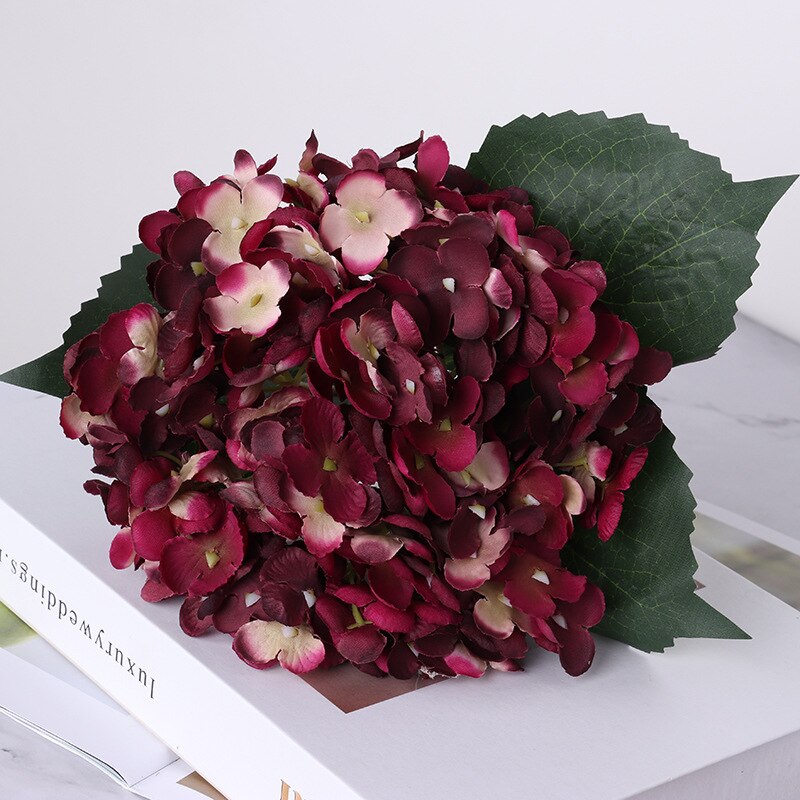 Artificial Silk Hydrangea Wedding Decoration Holding Flowers Single Hydrangea Flower Arrangement Accessories Diy Christmas Home: Burgundy