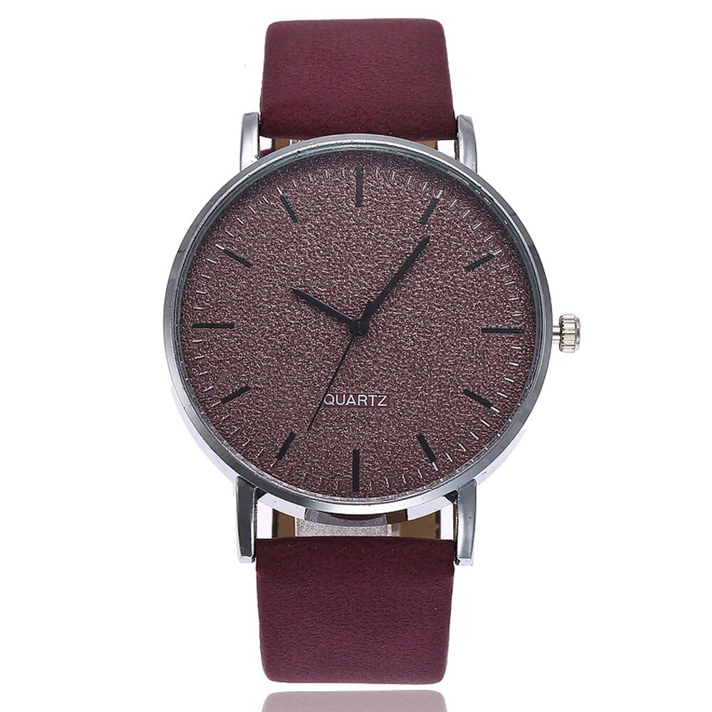 Vansvar Unisex Mannen Vrouwen Matte Dial Horloge Lederen Band Quartz Horloge EIG88: Rood