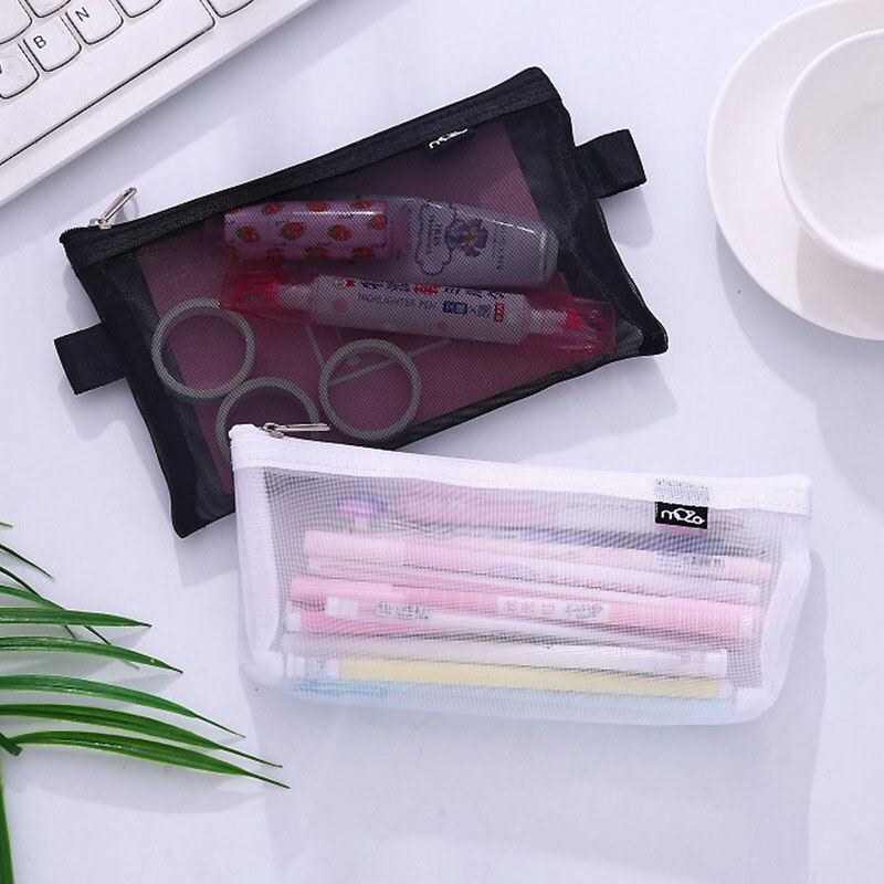 Simple Transparent Mesh Pencil Case Office Student Pencil Cases Nylon Kalem Kutusu School Supplies Pen Box Astuccio Scuola