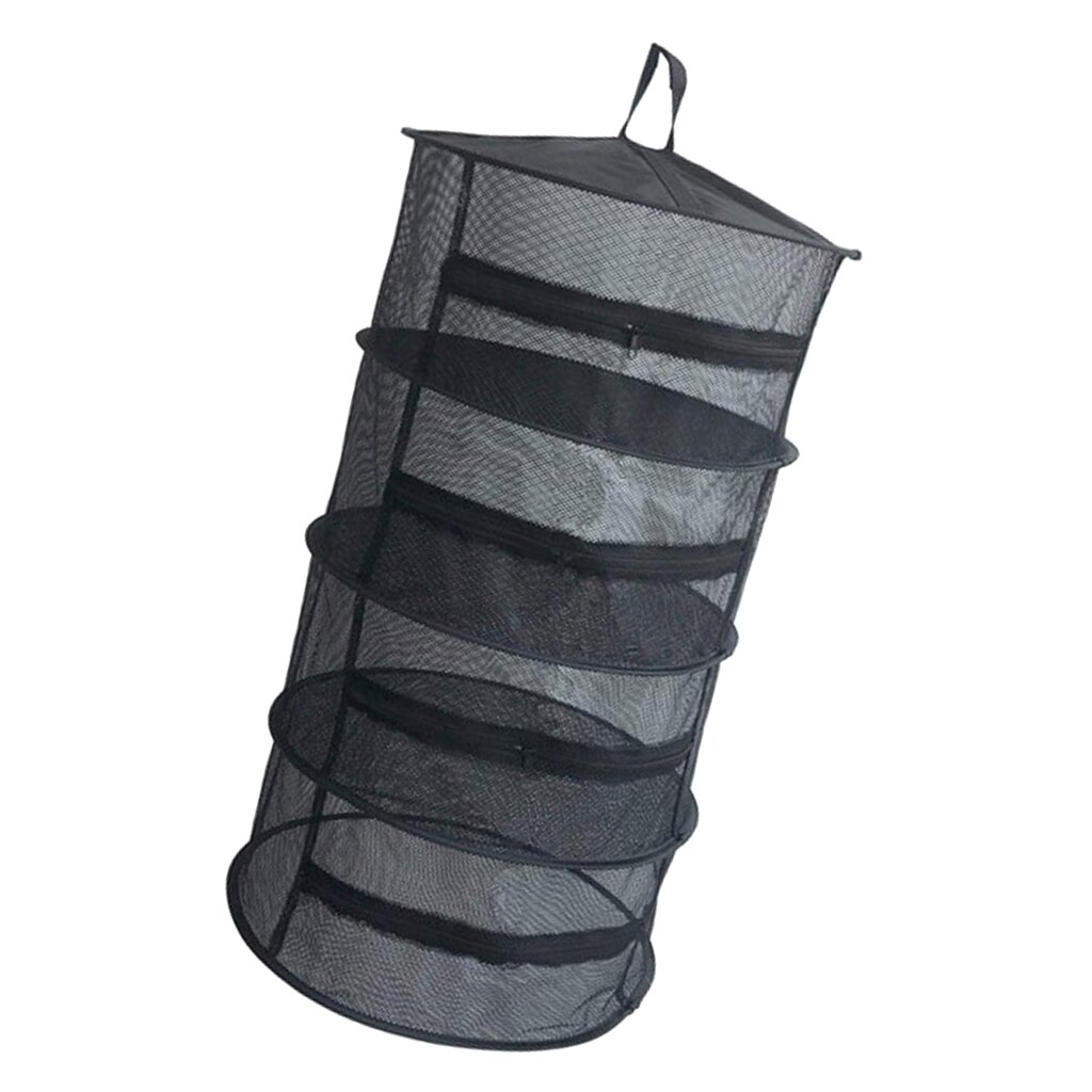 Hängande torrställ med dragkedja odlingsnät 4/8 lager hydroponics örttorkande mesh: 4- lager svart