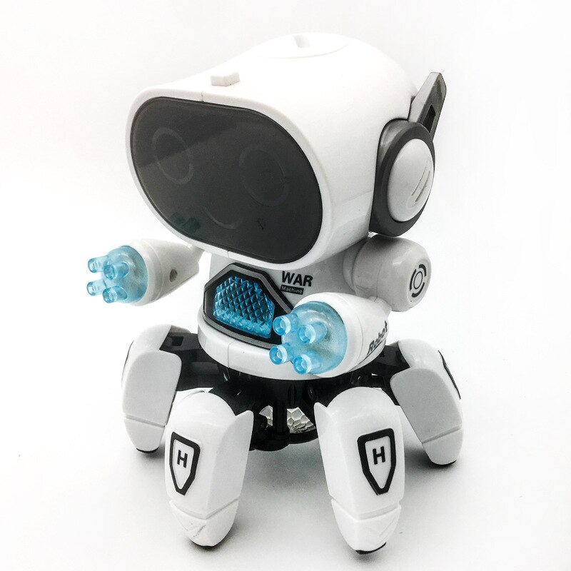 Dansende elektrisk seks-klo lille 6 robot med lys musik robot børns pædagogiske legetøj jul fødselsdag: Hvid