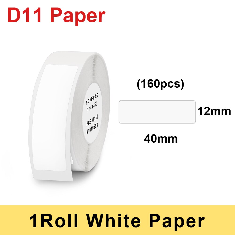 1 Roll Niimbot D11 / D110 Label Sticker Waterproof Anti-Oil Niimbot Labels Paper White Thermal Paper For Niimbot D11 Label Maker: 12x40mm 160pcs