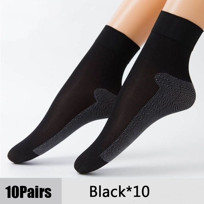 Calcetines de seda de terciopelo para mujer, medias de algodón con suela suave antideslizante para masaje, antideslizantes, de verano, 10 pares: Black