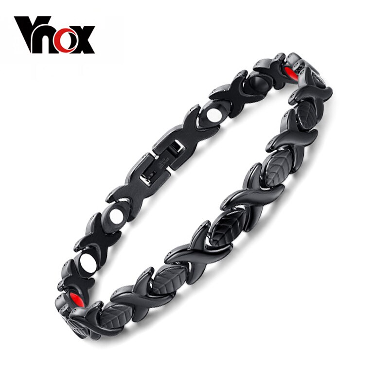 Vnox Women's X Bracelet Bangle Health Care Jewelry Black Stainless Steel free box