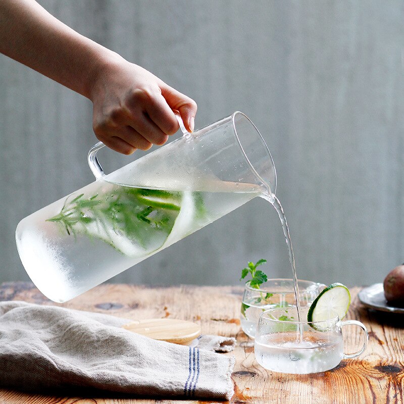 Cutelife nordisk genomskinlig vattenkokare glas vattenflaska värmebeständig bambu lock dryck flaska kök juice drinkware heminredning