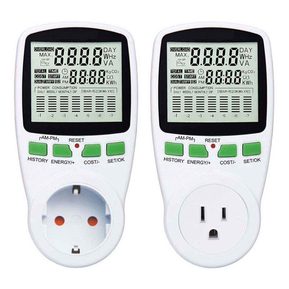 2 -stifts smart effektmätare 230v hem med uttag kwh mätning wattmonitor elektrisk eu us-plugg multifunktion digital watt