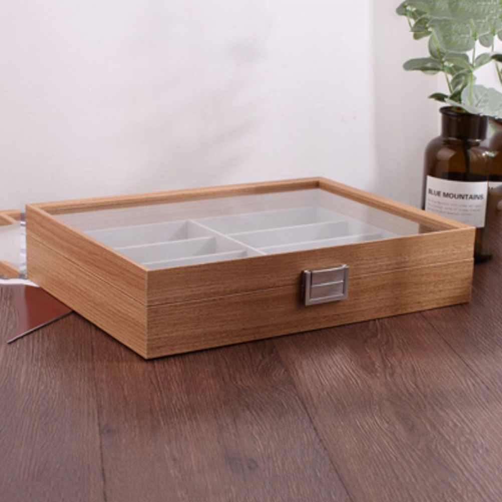 8 Slot Wooden Eyeglass Box Sunglass Storage Container Inner Felt Pad Glasses Display Case Transparent Glass Window