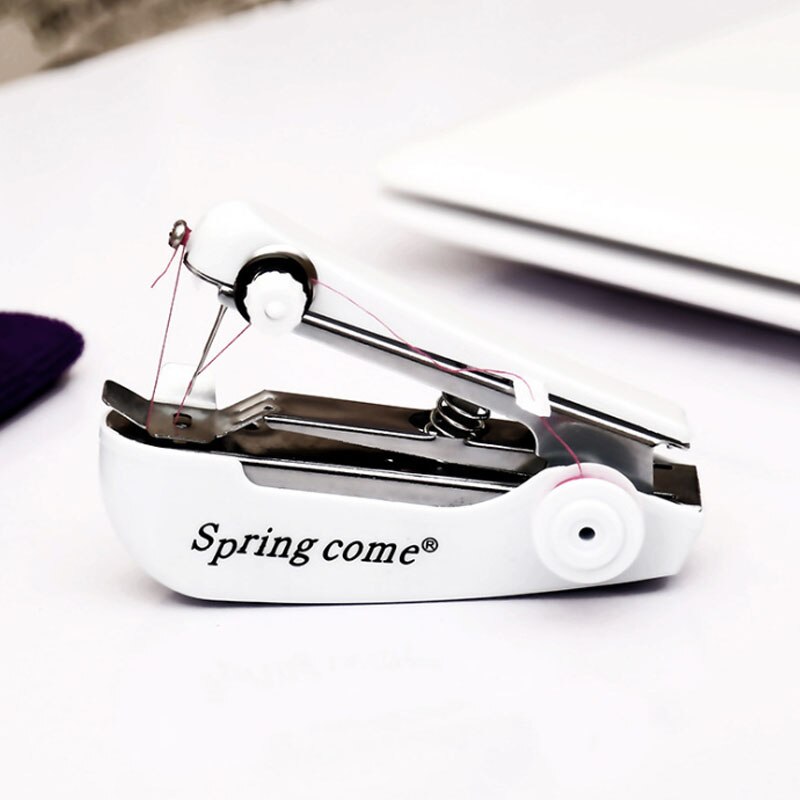 Portable Mini Manual Sewing Machine Handheld Garment Fabric Sew Machine Use And Convenient Sewing Tools For Needlework Operation: white
