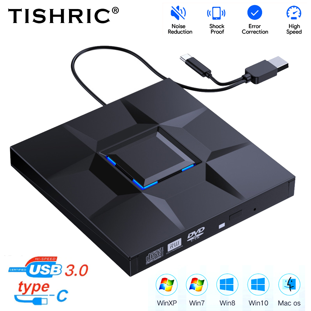 TISHRIC USB Externes DVD-Laufwerk CD-Player Leser DVD-ROM CD-ROM USB3.0/USB2.0/Typ C Externer DVD-Player für PC-Desktop-Computer: green