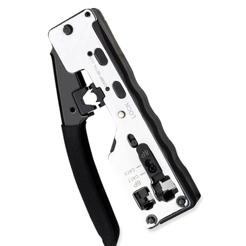 RJ45 Crimp Tool Pass Through Precise Crimping Cuts Strips and Crimps Durable