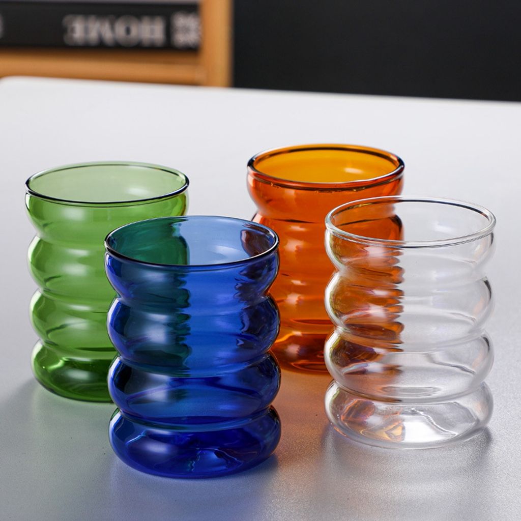 300ML Glass Cup Colorful Transparent Glass Water Bottle Wave Shape Mug Home Office Bar Drinkware