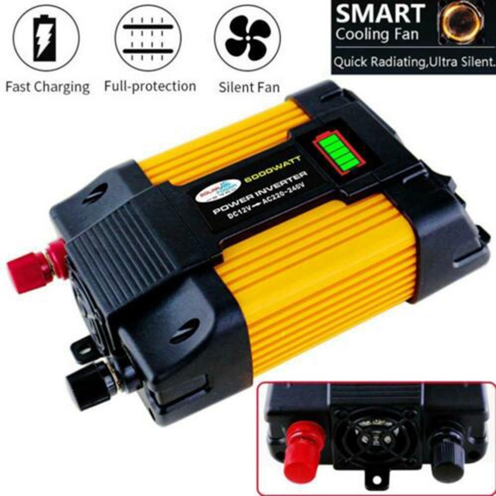 Auton muunnos invertteri led-näyttö dual usb pieni hornet invertteri 6000w 12v-220v älykäs tuuletin